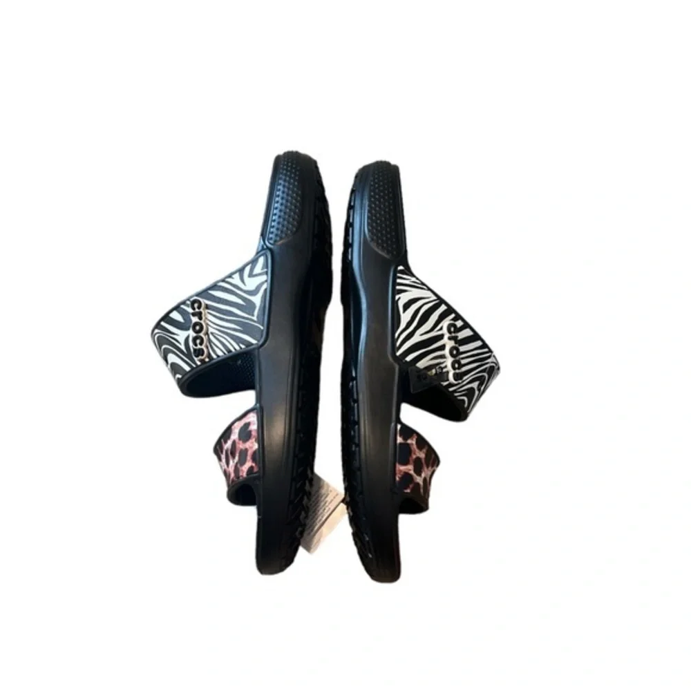 Crocs Classic Crocs Animal Remix Sandals Unisex Black Multi‎ Slides M 12 NEW